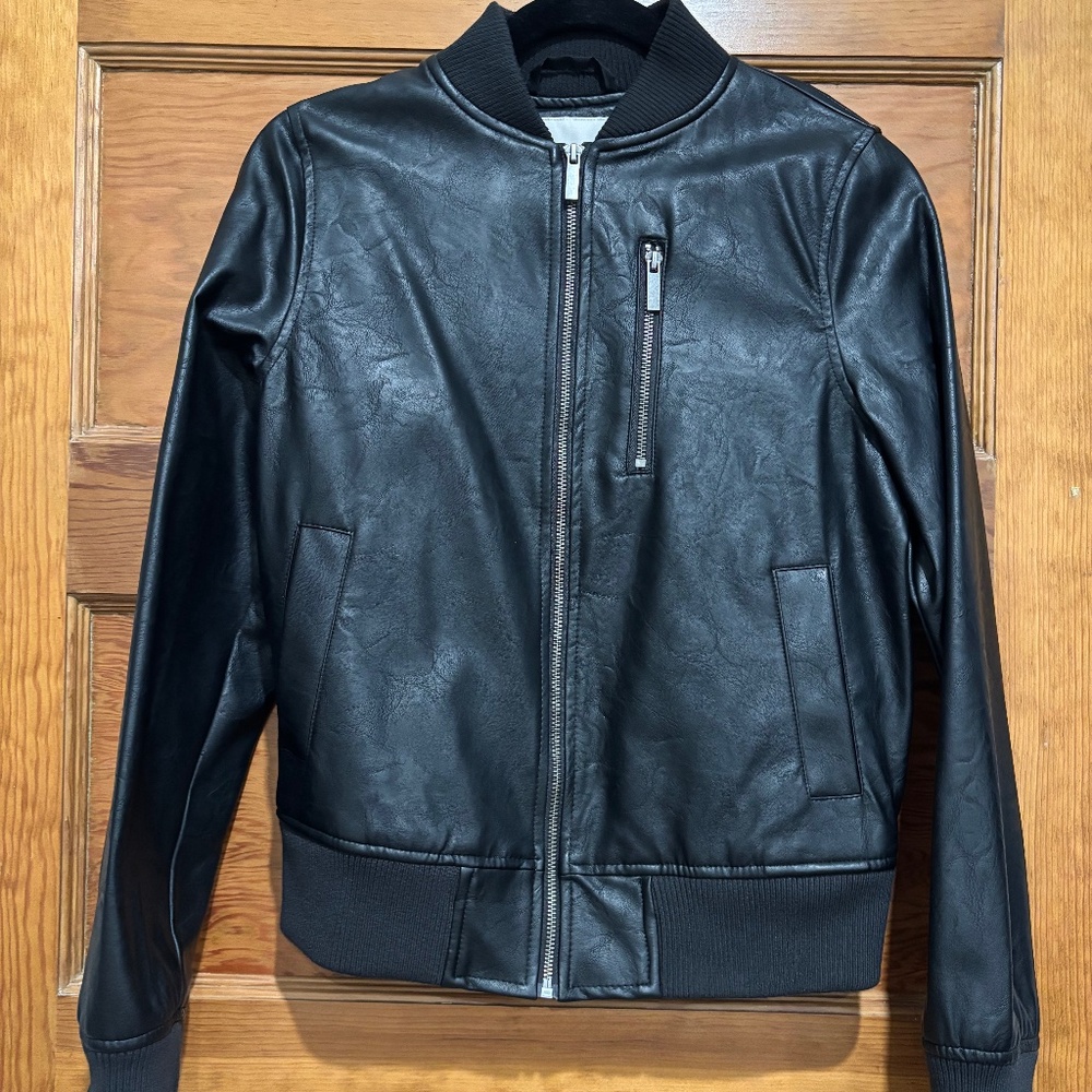 VEGAN BLACK LEATHER MOTORCYCLE/BOMBER JACKET